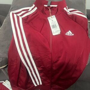 Adidas Burgundy Track Jacket with White Stripes